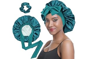 SENGTERM Bonnet Satin Cheveux Nuit Couche Double Bonnet en Soie pour Cheveux bouclés Cheveux naturels -aille de tête Ajustable Bonnet de Nuit pour Femmes