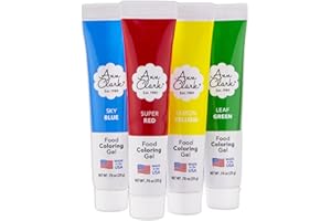 ANN CLARK COOKIE CUTTERS Gel colorante alimentare di grado professionale Ann Clark, confezione da 4, non OGM, prodotto negli Stati Uniti, super rosso, super nero, giallo limone, verde foglia