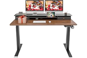 FEZIBO Elektryczne biurko z regulacją wysokości i 2 szufladami, 140 x 60 cm Biurko stojące z pamięcią kształtu, stojące biuro domowe, system antykolizyjny, ciemny brąz