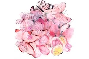 ANBEEISS 40 Pezzi Adesivi Farfalla Fiori, Adesivi Decorativi Scrapbooking Diario Stickers, Autoadesivi Stickers Decalcomanie Trasparenti per Fai da Te, Album Regalo, Cellulare, Parete, Mobili - Farfalla Rosa
