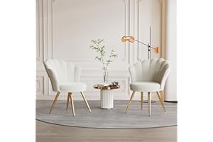 Aivermeil Velvet Dining Room Chairs • Shell Chair with Backrest & Armrests • Dressing Table Chair • Elegant Upholstered Chair • Accent Chair with Gold Metal Legs Accent Chair • White x 2