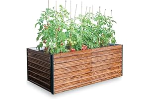 STREND PRO Fioriera rialzata in metallo, 200 x 100 x 77 cm (lunghezza x larghezza x altezza), effetto legno, fioriera da giardino, aiuola rialzata, balcone