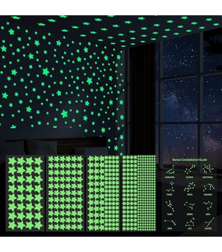 477 étoiles Phosphorescentes Autocollantes | 5 Tailles (1 Cm à 5 Cm) | Brillent Dans Le Noir 4h+ | Pour Chambre, Plafond, Décoration | Cadeau Enfant