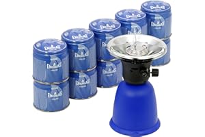 ‎TOLEGANO Tolegano Campingkocher mit Piezozündung mit 10 Stechgaskartuschen 190g Gaskocher, Propangaskocher, Butangaskocher