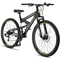 Licorne Bike Strong 2D Premium Mountain Bike Bicicletta per ragazzi,  ragazze, donne e uomini � Freno a disco anteriore e posteriore � 21 marce �  Sospensione completa (nero/lime, 29.00) : Amazon.it: Sport e tempo libero