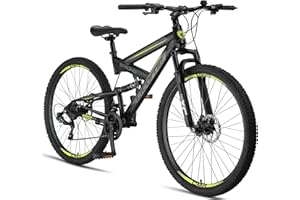Licorne Bike Strong 2D Premium Mountain Bike in 26, 27,5 e 29 pollici, bicicletta per ragazzi, ragazze, donne e uomini, freno a disco anteriore e posteriore, cambio a 21 marce, sospensione completa