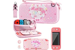 RHOTALL Funda de transporte para Nintendo Switch Lite, paquete de accesorios para Switch Lite con carcasa protectora de TPU, correa de hombro, protector de pantalla y 2 tapas de pulgar - conejito rosa