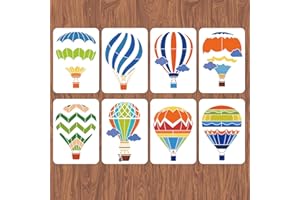 ‎INFUNLY INFUNLY 8 Stück Heißluftballon-Wandschablonen Zum Malen 11.7x8.3" Fliesenschablonen-Set Wiederverwendbare Wandschablonen Aus Kunststoff Schablone Zum Malen Auf Holz Wand Möbel Bodenfliesen