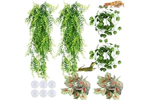 QUOZUO Hängepflanze Terrarium Zubehör kunstpflanze hängend, Pflanzen Reptilien Terrarium Kletterreben Blätter, Chamäleon Terrarium Deko für Eidechsen, Schlangen, Leguan
