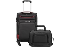 COOLIFE Koffer Trolley Koffer Reisekoffer von 4 Rollen Stoffkoffer Handgepäck TSA-Schloss Der Koffer Enthält 1 Große Umhängetasche (Handgepäck-Set 2tlg, Schwarz+Rot)
