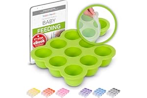 KIDDO FEEDO Silikon Babynahrung Aufbewahrung Behälter Zum Einfrieren Babybrei mit Silikondeckel - BPA-frei - 9 x 75ml - Gratis eBook mit Rezepten und Ernährungstipps - Grün