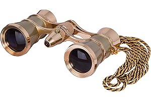 Levenhuk Broadway 325F Opera Glasses (Gold Theater Binoculars with LED Light and Chain)