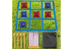 FuxFuis Jeu de Morpion Géant 120*120cm avec 6 Lancer de Sacs Jeu de Tic-Tac-Toe Jeux Exterieur Enfant Morpion Geant Exterieur avec 4 Clous en Plastique 14 Médailles 1 Sac pour Jardin, Plage, Camping