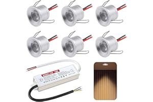 DYKUWEY LED Einbaustrahler 12V 2W, mini Led Spot Warmweiß, Deckenspots Einbauleuchten 25-28mm EinbauØ,IP65 LED Spots für Badezimmer Küche Carport Treppe, mit 230v trafo,6er Set (Silber warmweiß 3000K)