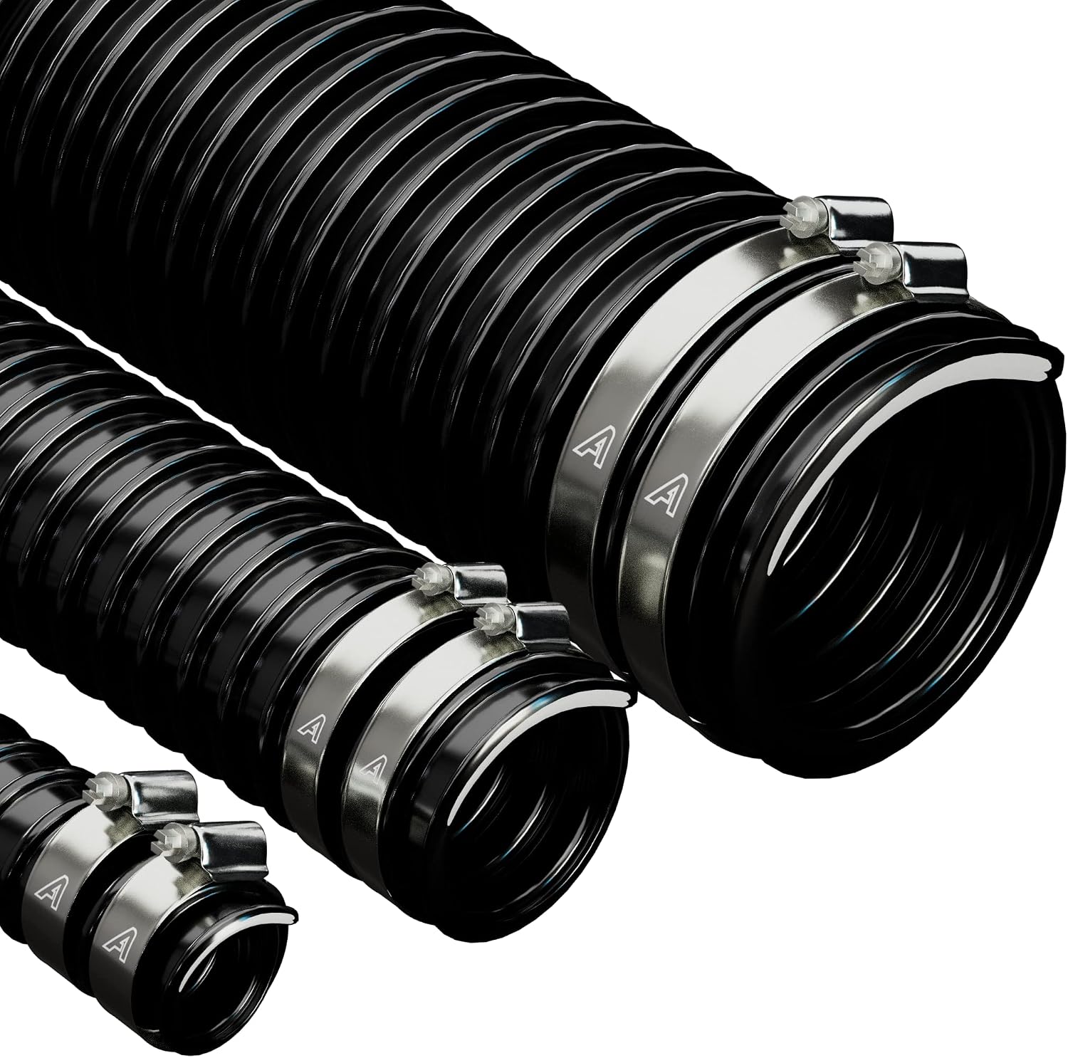 19mm (3/4") X 2 Metre Black Corrugated PVC Flexible Pond Hose with 2 Pipe Clips