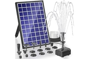 Biling Fontaine Solaire Pour Bassin de Jardin, 7W Pompe à Eau Solaire Extérieure Avec 3000 mAh Batterie, 139GPH, 1,5M Tube de 6 Buses DIY Bain D'oiseaux, Petits étangs, Piscine de Jardin et Bassin
