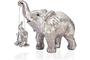 Irayin Elefantes Decoracion Figuras, Elefante de la Suerte, Figuras Decorativas Modernas Salon, Elefante de Resina Artesanal para Salón, Escritorio, Oficina - Plata
