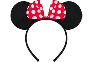 Balinco Cinta para el pelo en negro con orejas de Ratón Ratón con lazo en rojo con lunares blancos para niños y adultos