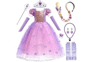 Fille Robe De Princesse Raiponce Deguisement Raiponce Enfant Costume De Raiponce Avec 8 Accessoires Rapunzel Robe Anniversaire FêTe Halloween NoëL Partie Carnaval Cosplay Robe De Soirée 2-12 Ans