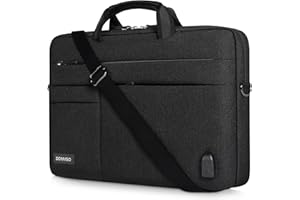 DOMISO 17 Pouces Grande Sacoche pour Ordinateur Portable Housse Sac avec Port de Chargeur USB Externe Sacoche Bandoulière pour 17-17.3" Notebook/Dell/Lenovo/HP/ASUS, Noir 1