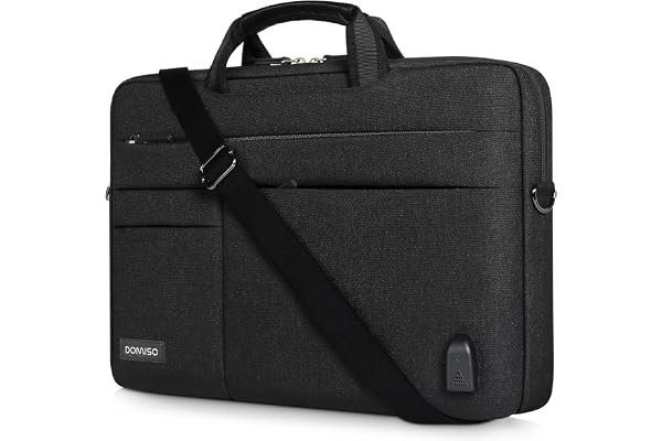 DOMISO 15-15,6 Pouces Grande Sacoche pour Ordinateur Portable Housse avec Port de Chargeur USB Externe Sacoche Bandoulière pour Ultrabook/Netbook/Lenovo/Acer/ASUS/Dell/HP, Noir 1