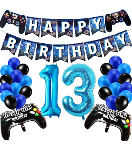 13. Geburtstag Deko Set Für Jungen – Blaue Luftballons, Banner & Tortendeko, 32 Zoll Folienballon