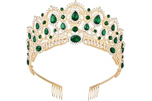 Tiara,Vofler Gold Crown Baroque Vintage Headband Crystal Green Rhinestone Emerald Hair Jewelry Decor for Women Queen Lady Girl Bride Princess Birthday Wedding Pageant Halloween Costume Party with Comb