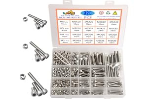 huruirui Muttern und Schrauben Set M3 M4 M5 M6 304 Edelstahl Hex Sockel Innensechskantschrauben Bolzen und Muttern Kit Hex Edelstahl Maschinenschrauben Mit Aufbewahrungskasten 320PCS