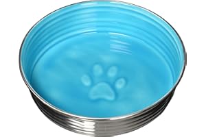Loving Pets Le Bol Glazed Interior Stainless Steel Dog Bowl Non-Slip Dishwasher Safe Durable Pet Dish - Seine Blue - Large (1.4 Litre)