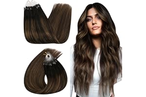 Ugeat Exstescion Capelli Veri Microring 20Pollici Microring Per Extension 1g/Strand Extension Capelli Veri Anellini #2/6/2 Marrone Scuro Balayage Ombre Marrone Medio 50G