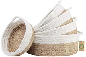 VORTIX Juego de 5 Cestas Almacenaje de Cuerda de Algodón, Cestas Organizadoras con Asa, Cesta decorativa tejida para armario, baño, toallero o habitación del bebé