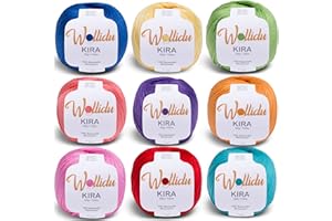 Wollidu Kira - Lot de 9 pelotes de fil à tricoter 100 % coton - Pour tricot et crochet - Multicolore 1 - 50 g