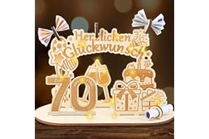 70 Geburtstag Mann Frau, Geldgeschenke Geburtstag Holz mit LED Lichterkette, Holzschild Gästebuch Geschenk zum 70 Hochzeitstag