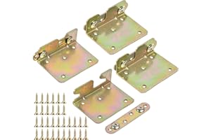 4 Sets Bed Rail Brackets Akamino Heavy Duty Non-Mortise Bed Rail Fittings with Screws for Connecting Wood, Headboards and Foot-Boards
