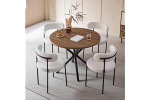 HJhomeheart Matgrupp, runt matbord (100 cm) + 4 matstolar av lammskinnsimitation – ger plats för 4–6 personer (mörkbrun +