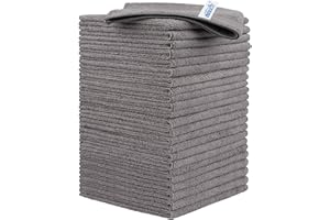 HOMEXCEL Lot de 24 Chiffons de Nettoyage en Microfibre pour Cuisine, Non Pelucheux, Anti-Rayures, très absorbants et réutilisables pour Maison, fenêtre et Verre, Voitures, 30,5 x 30,5 cm, Gris