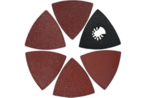 XXGO 51 Pcs Triangular 3-1/8 Inch Hook & Loop 60/80/100/120/240 Grits Oscillating Multi Tool Abrasive Sandpaper and Triangle Multitool Sanding Pads Kits XG5106U