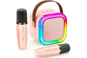 Karaoke Maschine Kinder IROO Mini Karaoke Maschine mit 2 Mikrofonen, Mädchen Mikrofon Kinder Geschenke für Kinder Tragbarer Bluetooth-Lautsprecher mit Stimme wechselnde Effekte und LED-Lichter(Rosa)