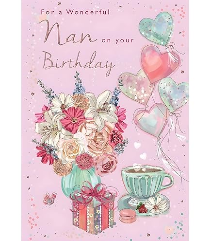 Old English Co. Lovely Nan Birthday Card For Her - Flower Bunch Gouache Painting Artwork