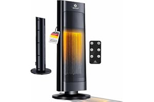 KESSER® Heizlüfter mit Fernbedienung energiesparend leise 2000W Keramik Heizstrahler Standheizstrahler 15-30°C - Schnellheizer mit 80° Oszillationsfunktion 24h Timer Heizung Turmheizstrahler, Schwarz