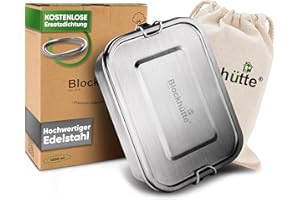 ‎BLOCKHÜTTE Blockhütte Premium Edelstahl Brotdose I 1200ml I für Kinder inkl Fächern und Ersatzdichtung, Die Bento Box mit Trennwand ist auslaufsicher, Brotzeitdose klein