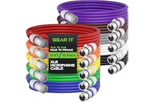 GearIT XLR to XLR Microphone Cable (10 Feet, 10 Pack) XLR Male to Female Mic Cable 3-Pin Balanced Shielded XLR Cable for Mic Mixer, Recording Studio, Podcast - Multi Colored, 10Ft, 10 Pack