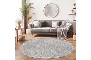 ‎SIMPEX SIMPEX Flauschiger Teppich Rund Wohnzimmer Hellgrau Schlafzimmer Läufer Flur Esszimmer Küchenteppich Hochflor Einfarbig Modernes Design 30 mm Florhöhe Kuschelweich Größe: 120 cm Rund