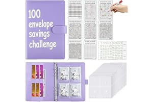 OUMAIFENG 100 Envelope Challenge Binder Money Saving Wallet, A6 Cash Budget savings Binder with 8 Budget Karten to Save £ 500, £ 1000, £ 2000, £ 3000, etc, Money Budget Ring Binder Cash Stuffing Planne