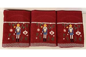 Jansons Direct Linens 100% Cotton 3 Pack Christmas Nutcracker Design Kitchen Hand Tea Towels in Red