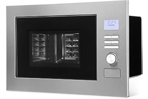 Microondas empotrable Bomann 3en1 con grill y convección, 25 L de espacio de cocción, 8 programas, incl. rejilla para grill y plato giratorio (Ø 27 cm), 900 vatios, acero inoxidable, MWG 3001 H EB