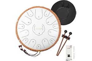 癒響YUKYOU Tamburo a Lingua in Acciaio - YUKYOU 15 Note 14 Pollici 35cm D Major - Strumenti a Percussione - Hand Pan Drum con Spartito Musicale, Bacchette e Borsa per il Trasporto