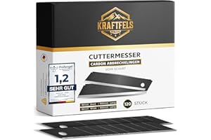 KRAFTFELS 120x Profi Cuttermesser Klingen 18mm - Ersatzklingen Cuttermesser aus hochwertigem Carbonstahl - Klingen Cuttermesser - Gehärtet & ultra scharf - Abbrechklingen für Cutter Messer Schwarz…