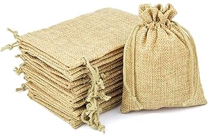 HaraDeco 20 Bolsas de Lino/Saco Arpillera- Bolsas De Compra Reutilizables Ecológicas Multiuso Manualidad (Beige, Pack 20 de 18x24 cm, Tela Lino)