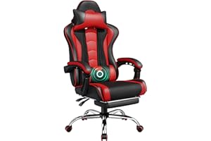 Yaheetech Silla de Oficina Silla Gaming con Reposapies Silla Ergonómica con Ruedas Silla Ordenador Ajustable Silla con Soporte Lumbar Capacidad MAX 136 KG Rojo